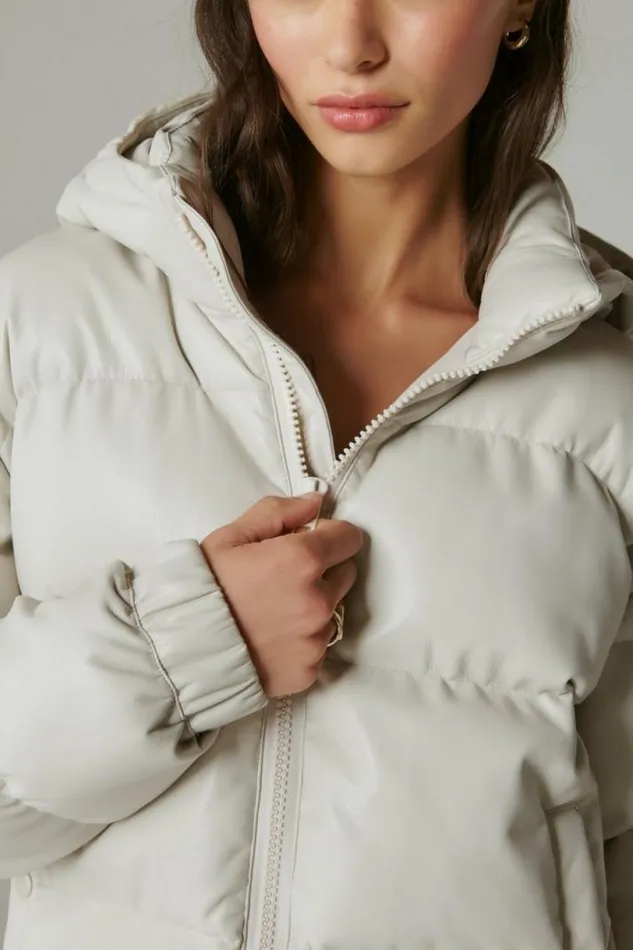 Women Lucky Brand Jackets and Outerwear Oversized Faux Leather Puffer Jacket White