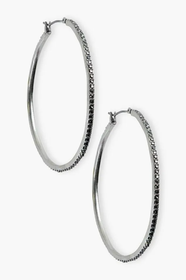 Women Lucky Brand Jewelry Basic Pave Hoop Earring Silver