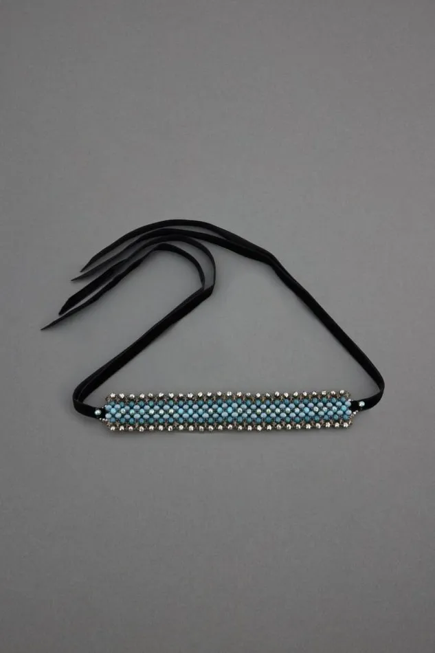 Women Lucky Brand Jewelry Beaded Statement Velvet Choker Necklace Silver