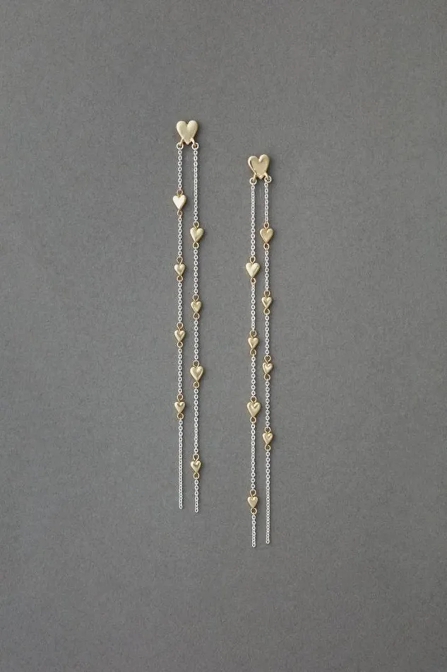 Women Lucky Brand Jewelry Heart Chain Earring Two Tone