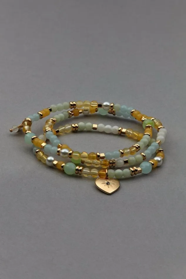 Women Lucky Brand Jewelry Heart Charm Beaded Bracelet Set Gold