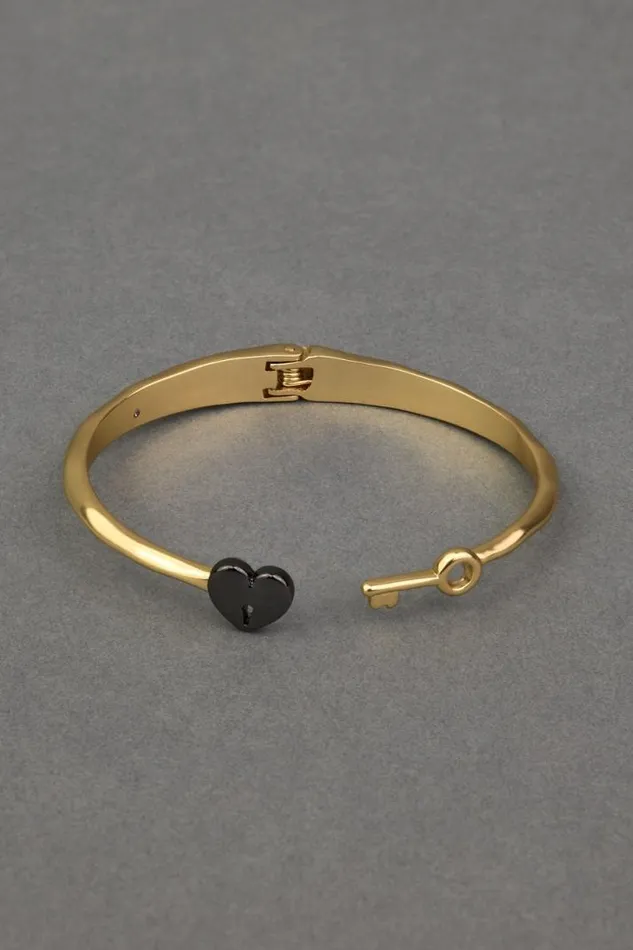 Women Lucky Brand Jewelry Lock And Key Hinge Cuff Two Tone