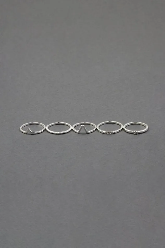 Women Lucky Brand Jewelry Pave Silver Tone Ring Stack Silver