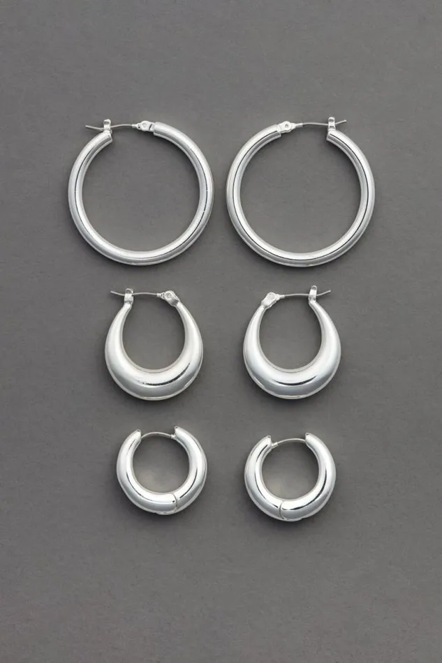 Women Lucky Brand Jewelry Silver Trio Hoop Set Silver