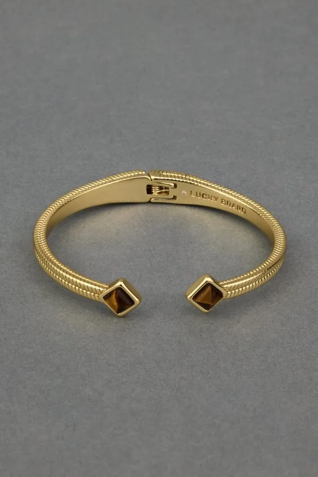 Women Lucky Brand Jewelry Tiger Eye Hinge Cuff Gold