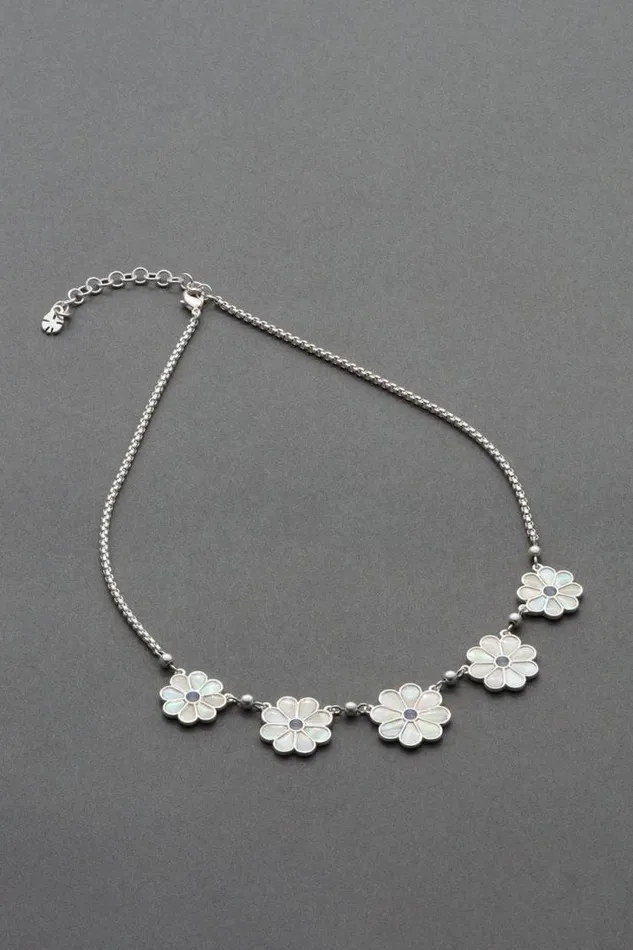 Women Lucky Brand Jewelry Turquoise Daisy Necklace Silver