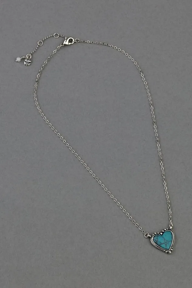 Women Lucky Brand Jewelry Turquoise Heart Pendant Silver