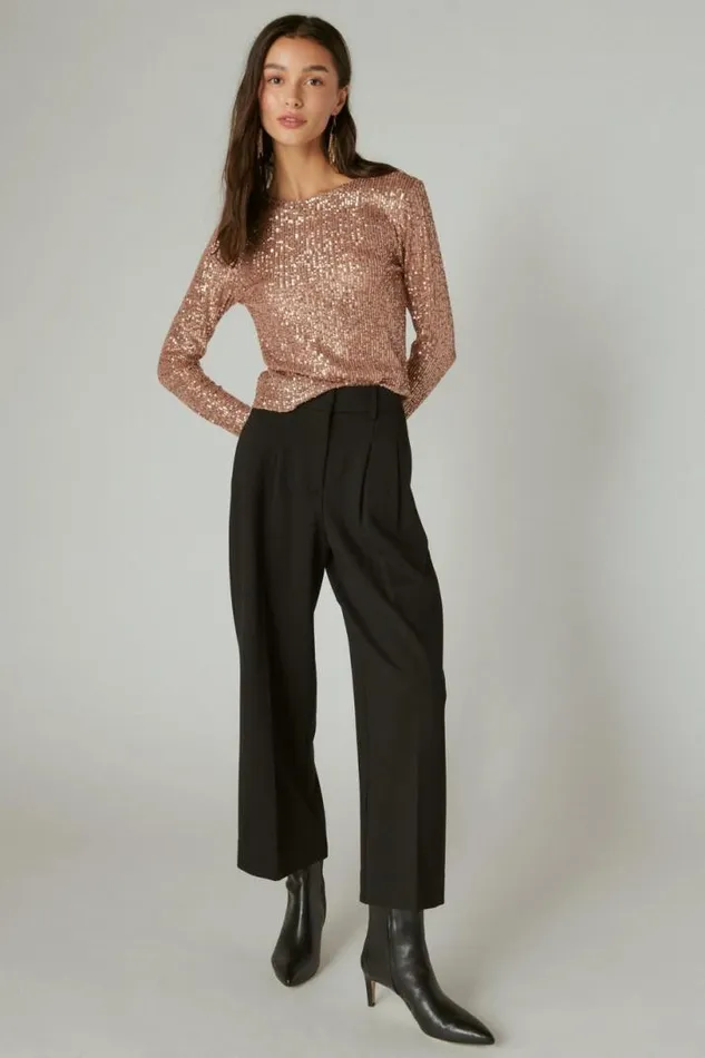 Women Lucky Brand Pants Cropped Ponte Pant Deep Black