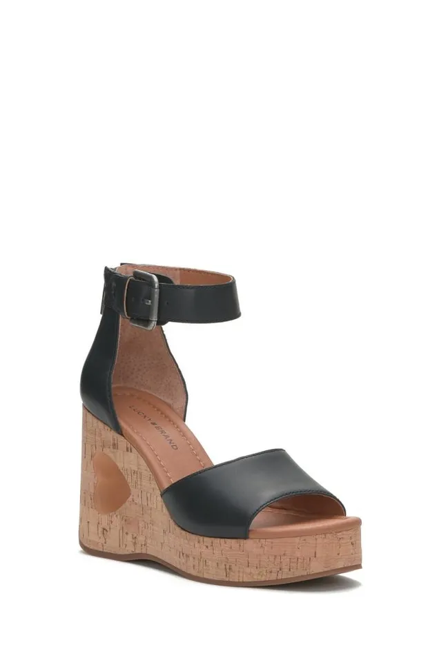Women Lucky Brand Shoes Himmy Cork Wedge Black