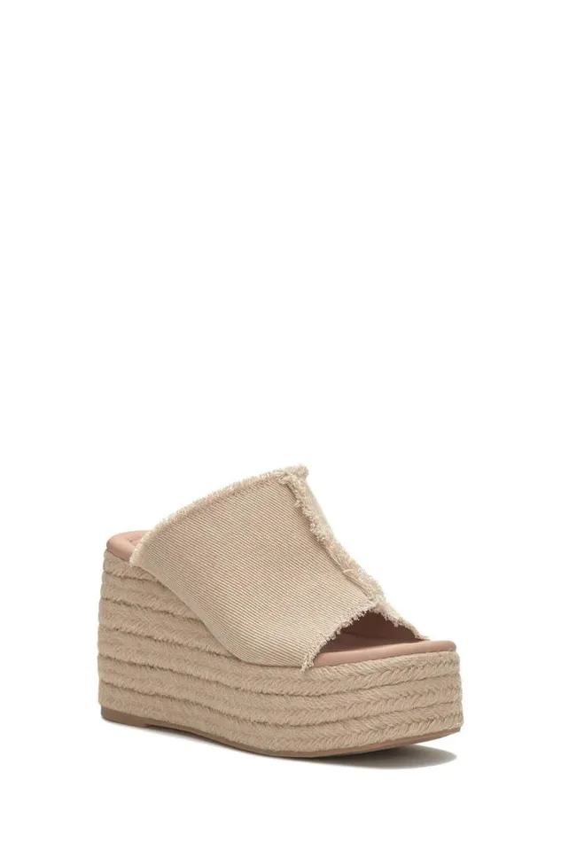 Women Lucky Brand Shoes Scippio Denim Wedge Mule Light Brown