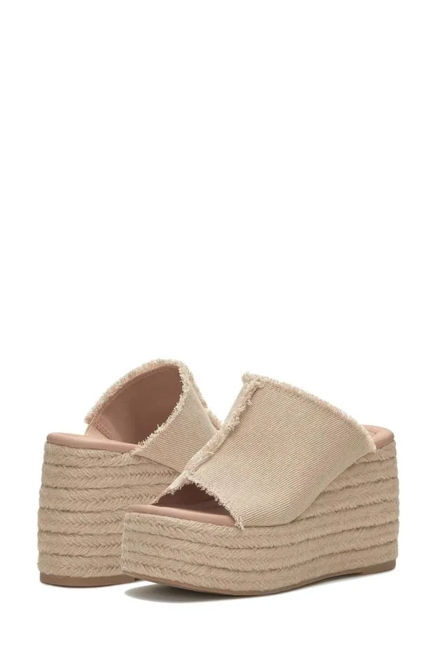 Women Lucky Brand Shoes Scippio Denim Wedge Mule Light Brown
