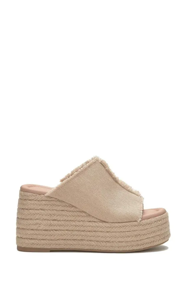 Women Lucky Brand Shoes Scippio Denim Wedge Mule Light Brown