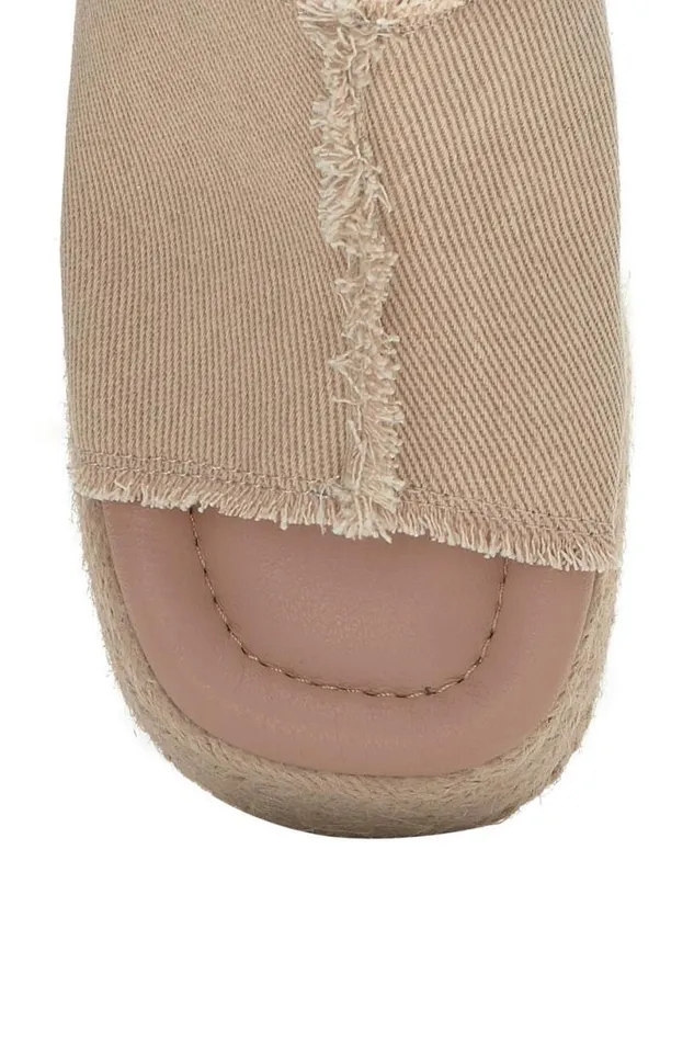 Women Lucky Brand Shoes Scippio Denim Wedge Mule Light Brown