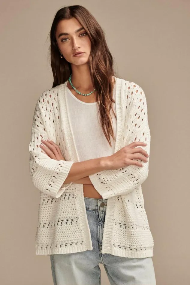 Women Lucky Brand Sweaters and Sweatshirts Crochet Cardigan Tofu