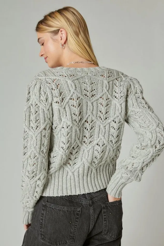 Women Lucky Brand Sweaters and Sweatshirts Puff Sleeve Shine Cardigan Light Heather Gray