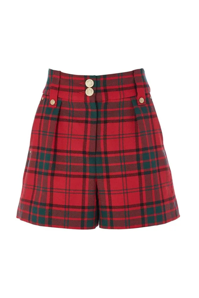 Women Luxe Tailored Short Red Tartan Holland Cooper Tailoring Women Luxe Tailored Short Red Tartan Holland Cooper Tailoring