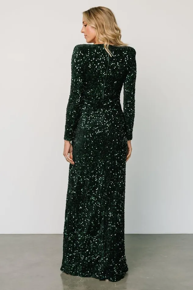 Women Madonna Sequin Maxi Dress Emerald Baltic Born Embellished and Sequined