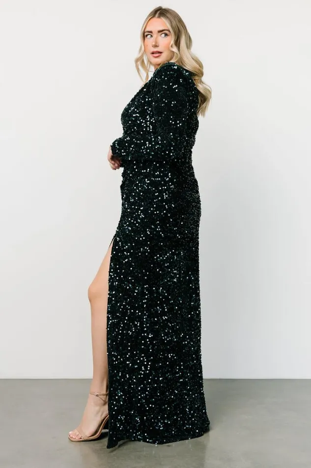 Women Madonna Sequin Maxi Dress Emerald Baltic Born Embellished and Sequined