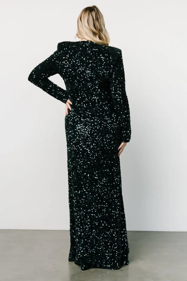 Women Madonna Sequin Maxi Dress Emerald Baltic Born Embellished and Sequined