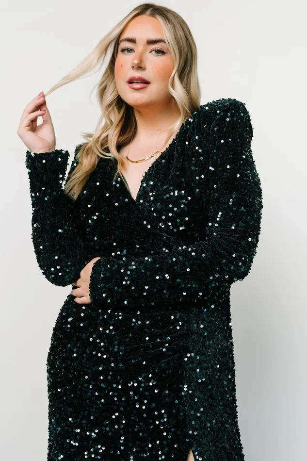 Women Madonna Sequin Maxi Dress Emerald Baltic Born Embellished and Sequined