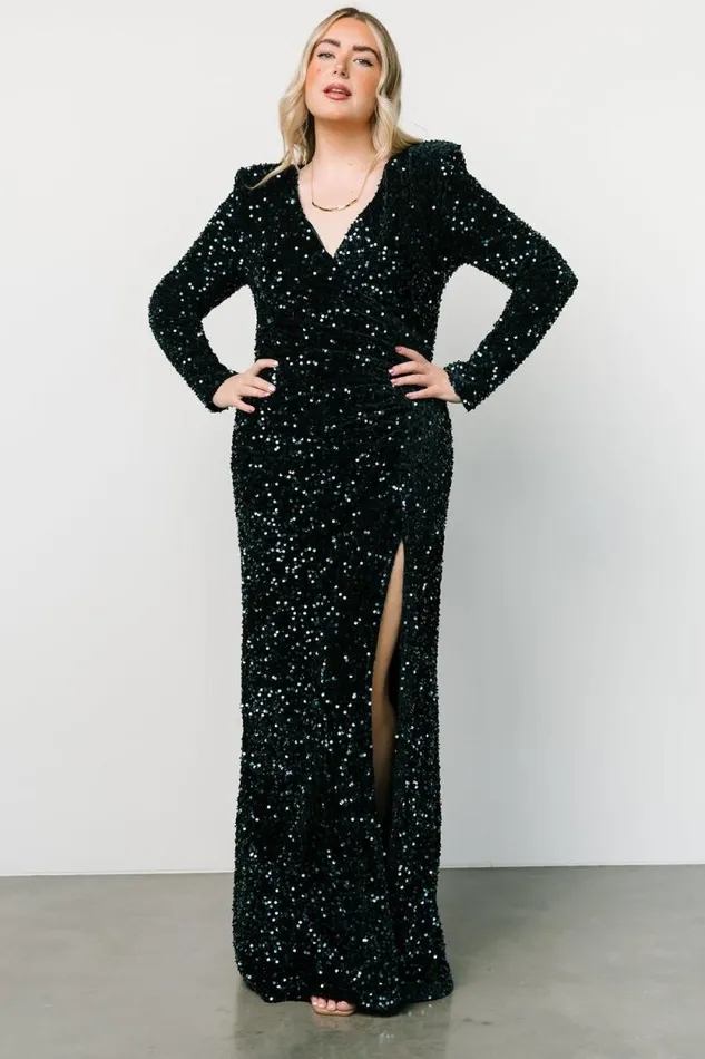 Women Madonna Sequin Maxi Dress Emerald Baltic Born Embellished and Sequined