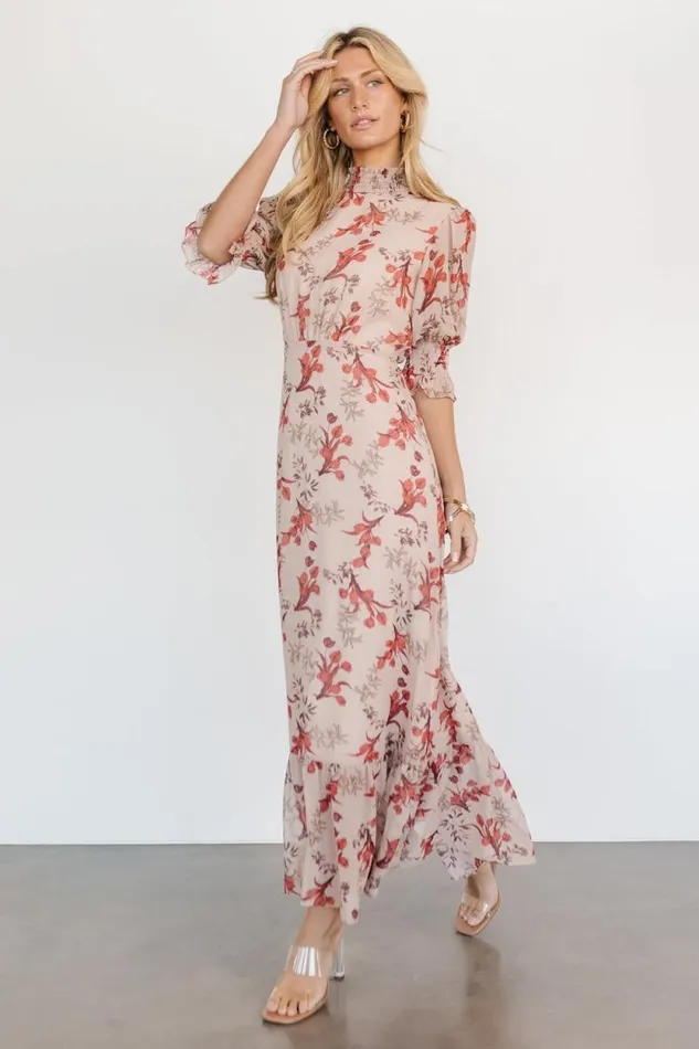 Women Marie Mock Neck Maxi Dress Blush Floral Baltic Born The Guest Edit