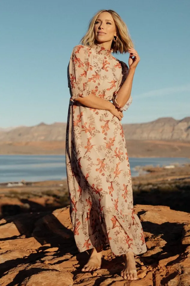 Women Marie Mock Neck Maxi Dress Blush Floral Baltic Born The Guest Edit