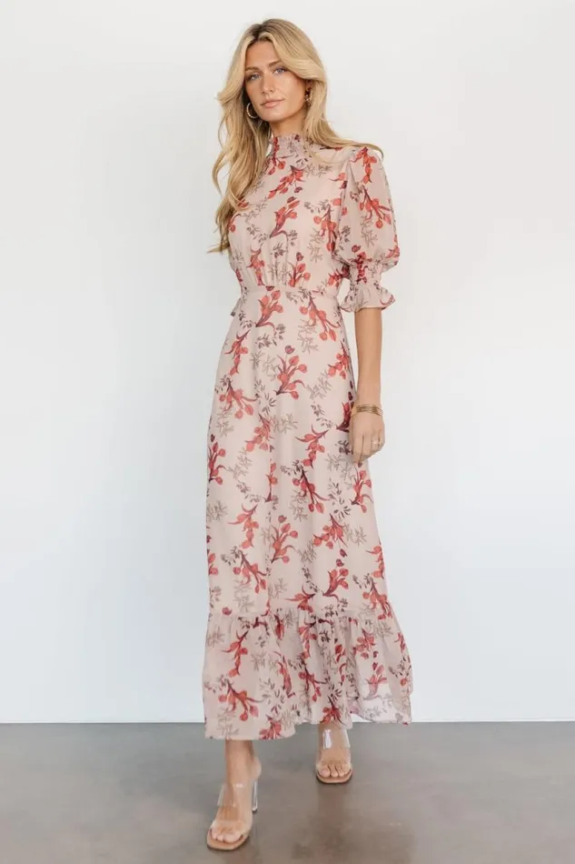 Women Marie Mock Neck Maxi Dress Blush Floral Baltic Born The Guest Edit