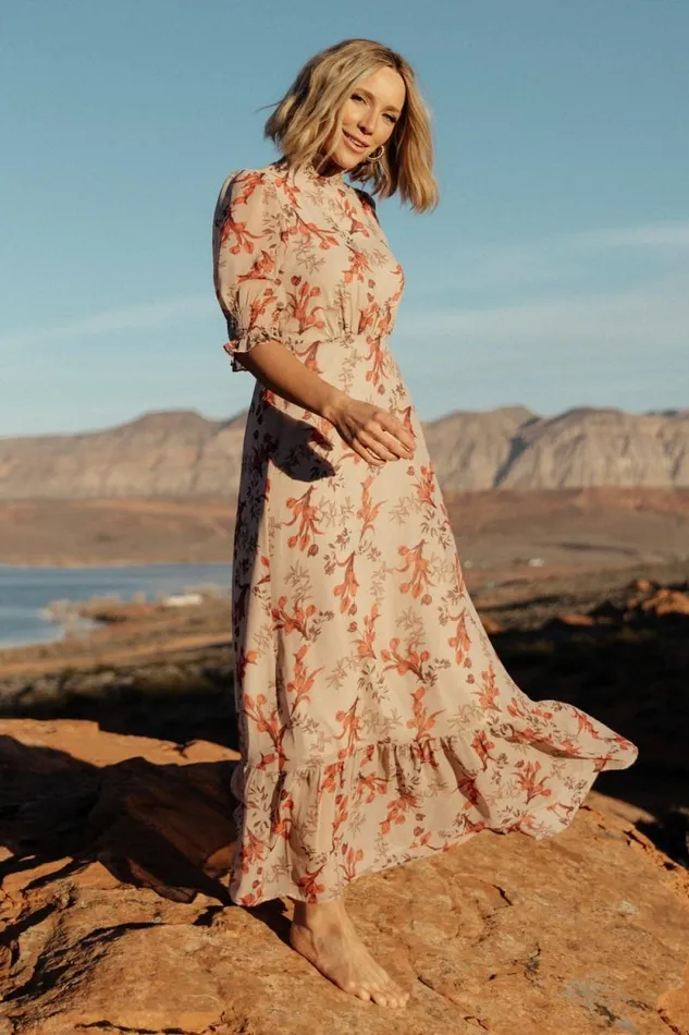 Women Marie Mock Neck Maxi Dress Blush Floral Baltic Born The Guest Edit