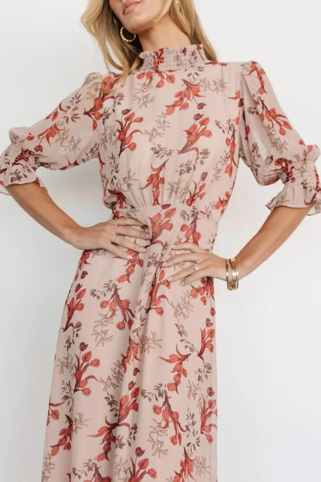 Women Marie Mock Neck Maxi Dress Blush Floral Baltic Born The Guest Edit