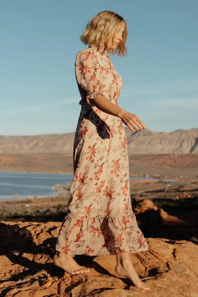 Women Marie Mock Neck Maxi Dress Blush Floral Baltic Born The Guest Edit
