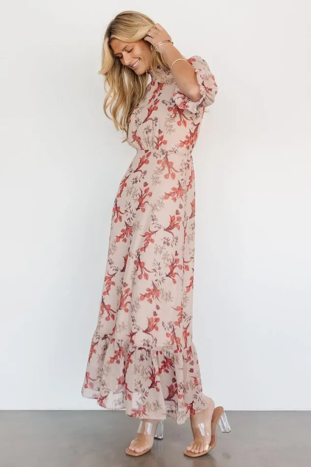 Women Marie Mock Neck Maxi Dress Blush Floral Baltic Born The Guest Edit
