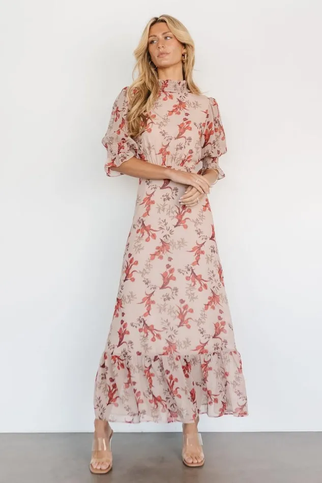 Women Marie Mock Neck Maxi Dress Blush Floral Baltic Born The Guest Edit