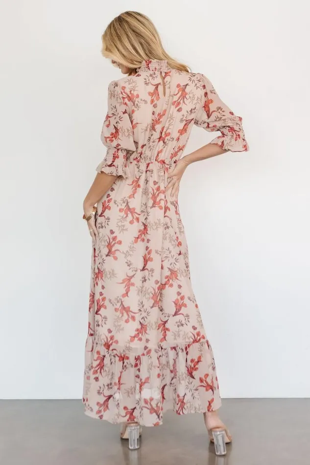 Women Marie Mock Neck Maxi Dress Blush Floral Baltic Born The Guest Edit