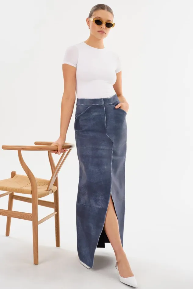 Women MARIETTE Leather Maxi Skirt Dark Indigo LAMARQUE Skirts Women MARIETTE Leather Maxi Skirt Dark Indigo LAMARQUE Skirts