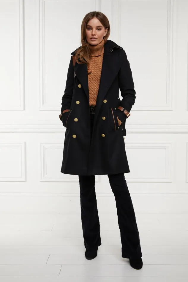 Women Marlborough Trench Coat Soft Black Tan Holland Cooper Trench Coats