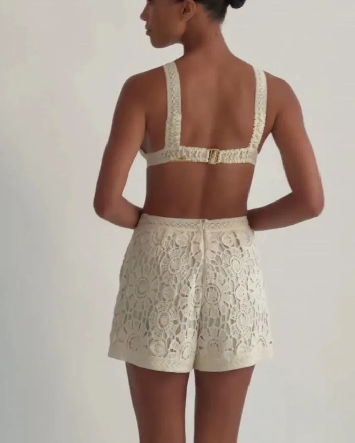 Women Matching Sets PatBO Crochet Bralette Wheat