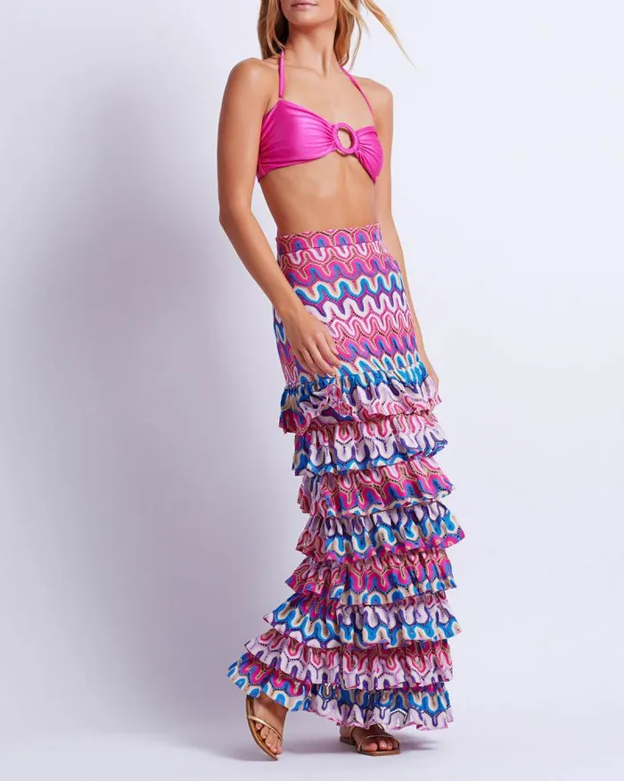 Women Matching Sets PatBO CROCHET RUFFLE MAXI SKIRT FINAL SALE Pink Multi