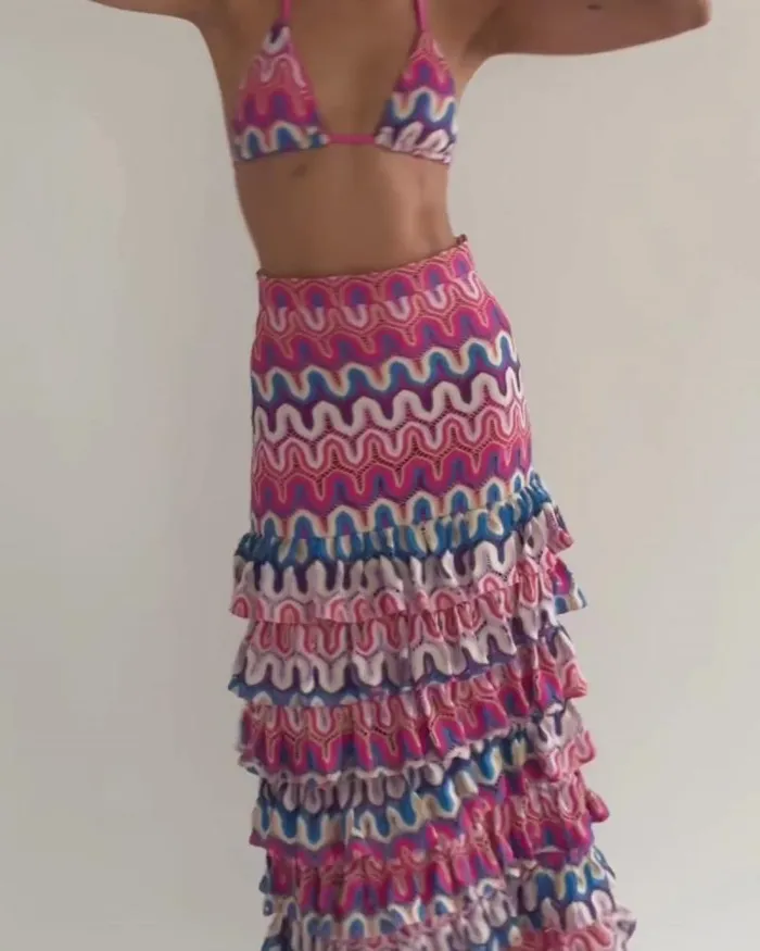 Women Matching Sets PatBO CROCHET RUFFLE MAXI SKIRT FINAL SALE Pink Multi