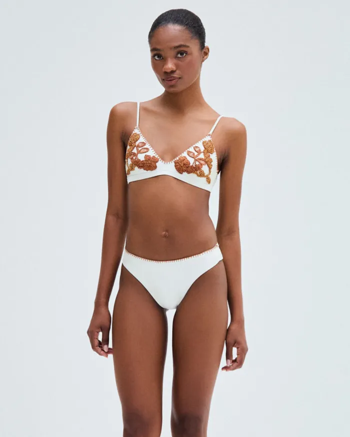 Women Matching Sets PatBO EMBROIDERED BIKINI TOP Off White