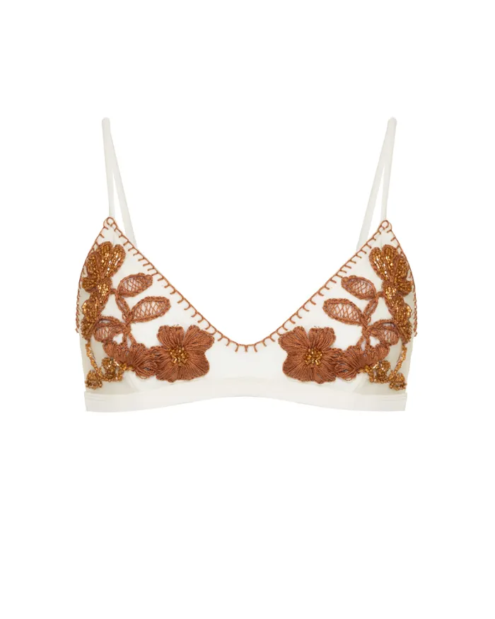 Women Matching Sets PatBO EMBROIDERED BIKINI TOP Off White