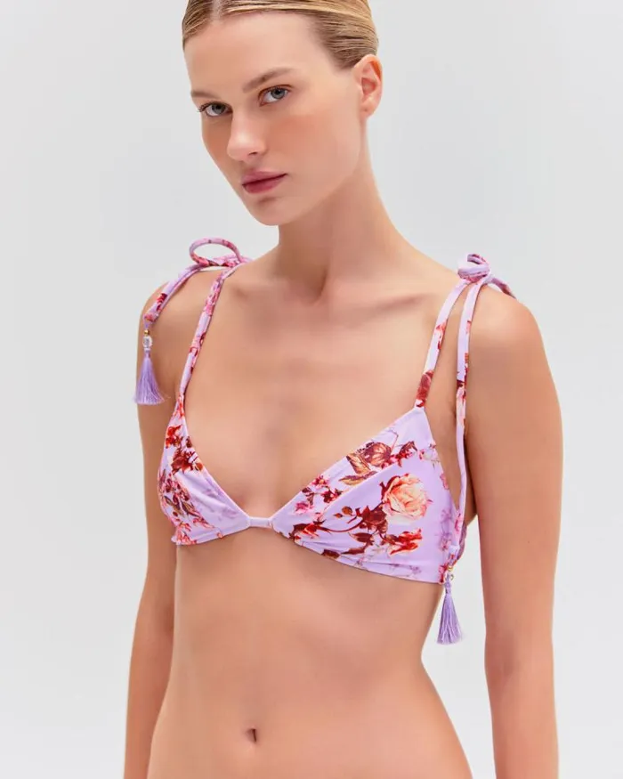 Women Matching Sets PatBO Floral Haze String Bikini Top Violet