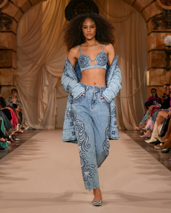 Women Matching Sets PatBO HANDBEADED DENIM BRALETTE FINAL SALE Denim