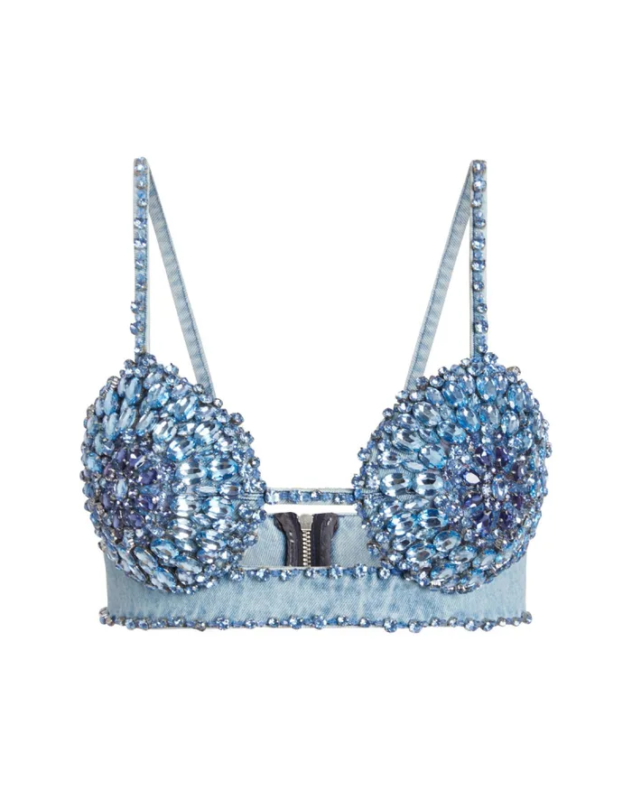 Women Matching Sets PatBO HANDBEADED DENIM BRALETTE FINAL SALE Denim