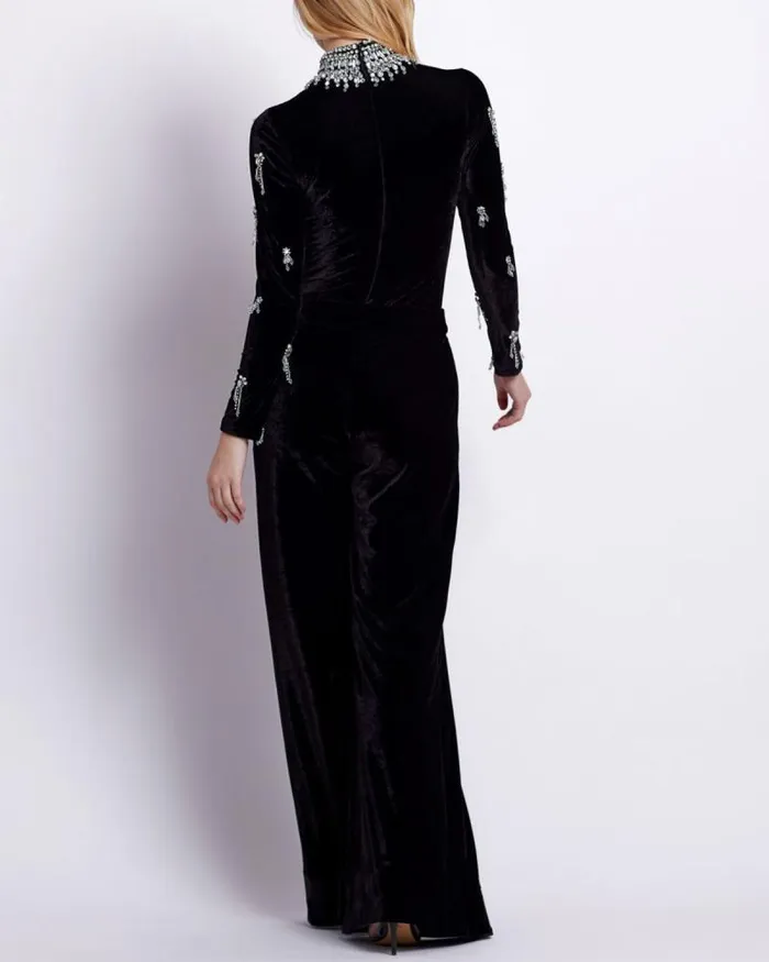 Women Matching Sets PatBO HAND BEADED VELVET BODYSUIT Black