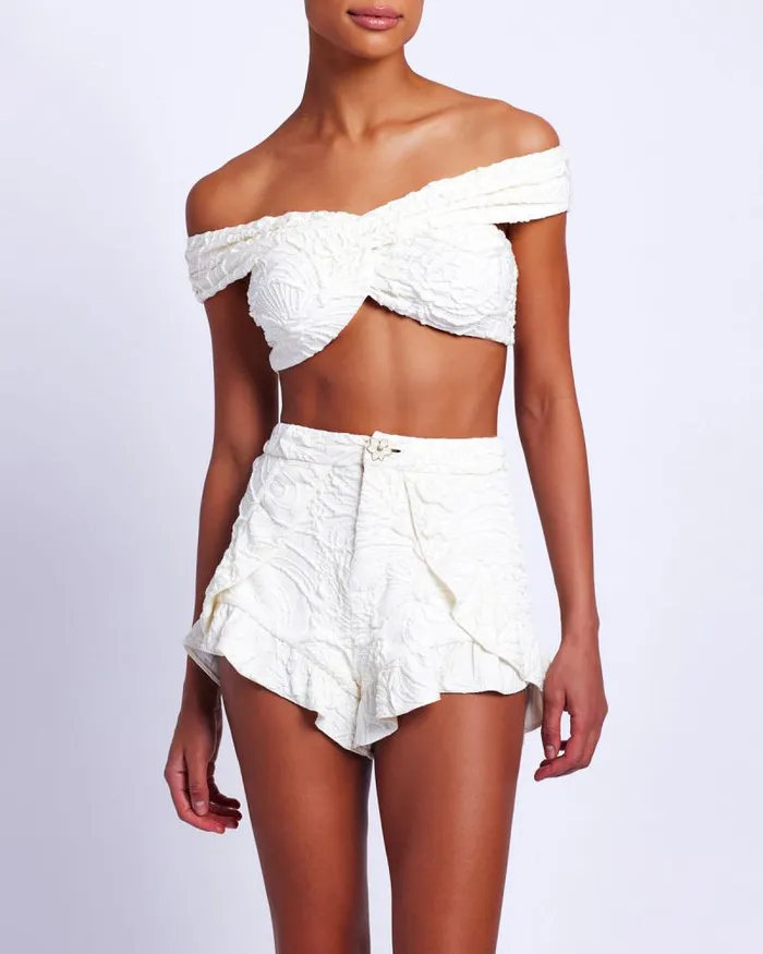 Women Matching Sets PatBO Jacquard Shorts RUNWAY White