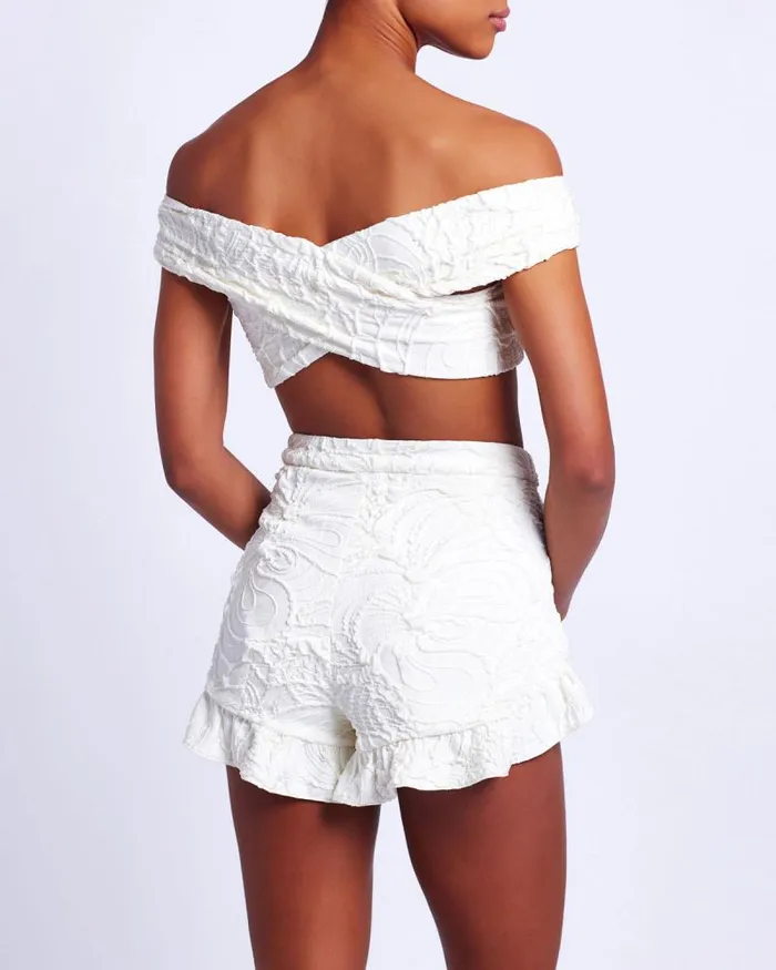 Women Matching Sets PatBO Jacquard Shorts RUNWAY White