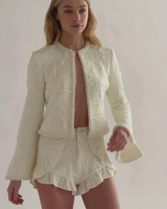 Women Matching Sets PatBO Jacquard Shorts RUNWAY White