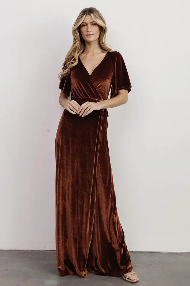 Women Meghan Velvet Wrap Maxi Dress Bronze Baltic Born Maxi Dresses