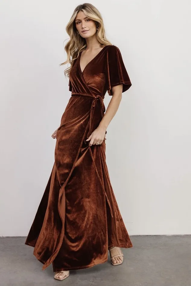 Women Meghan Velvet Wrap Maxi Dress Bronze Baltic Born Maxi Dresses Women Meghan Velvet Wrap Maxi Dress Bronze Baltic Born Maxi Dresses